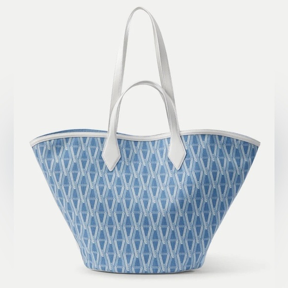Veronica Beard large v link tote bag in indigo multi NWT - Picture 2 of 7